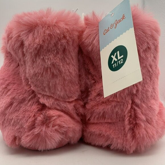 Cat & Jack Faux Fur Slippers For Girls Pull-on Bootie Pink Size XL 11 12 - Picture 5 of 7
